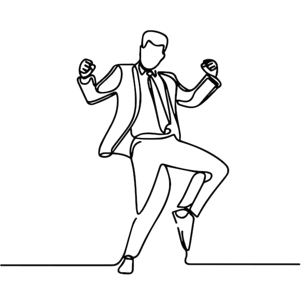 Gente de negocios vectorial bailando con un estilo de línea continua simple y fondo blanco