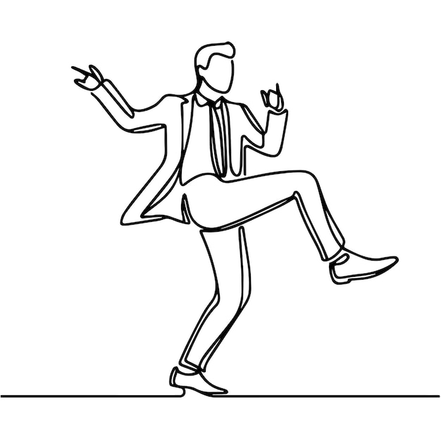Gente de negocios vectorial bailando con un estilo de línea continua simple y fondo blanco