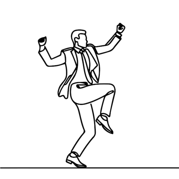 Gente de negocios vectorial bailando con un estilo de línea continua simple y fondo blanco