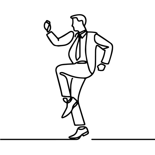 Gente de negocios vectorial bailando con un estilo de línea continua simple y fondo blanco