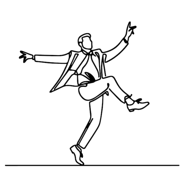Gente de negocios vectorial bailando con un estilo de línea continua simple y fondo blanco