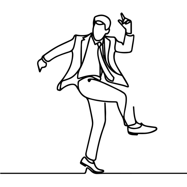 Gente de negocios vectorial bailando con un estilo de línea continua simple y fondo blanco