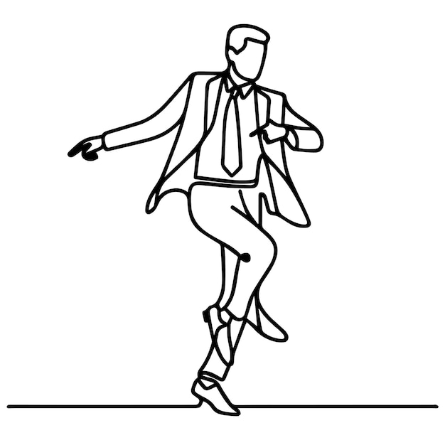 Gente de negocios vectorial bailando con un estilo de línea continua simple y fondo blanco