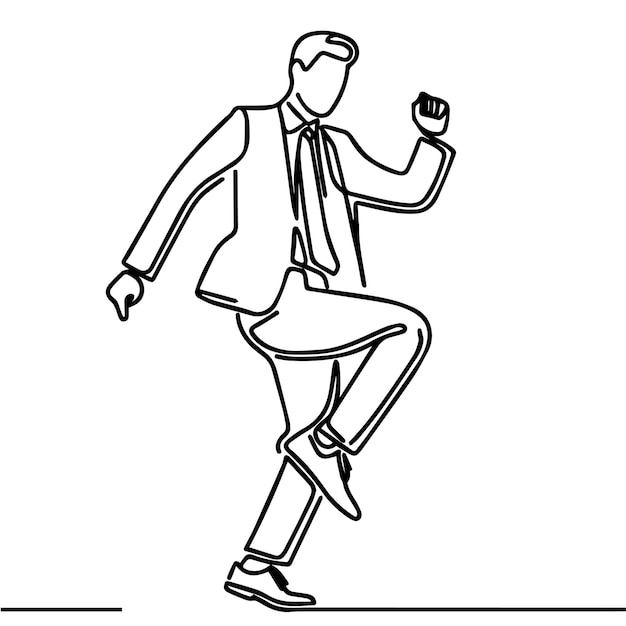 Gente de negocios vectorial bailando con un estilo de línea continua simple y fondo blanco