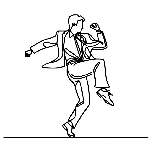Gente de negocios vectorial bailando con un estilo de línea continua simple y fondo blanco