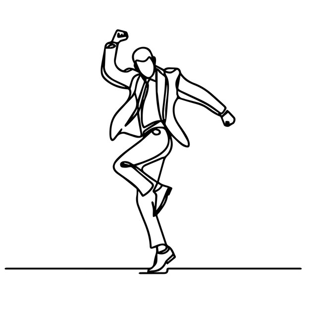 Gente de negocios vectorial bailando con un estilo de línea continua simple y fondo blanco