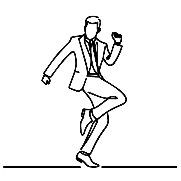 Gente de negocios vectorial bailando con un estilo de línea continua simple y fondo blanco