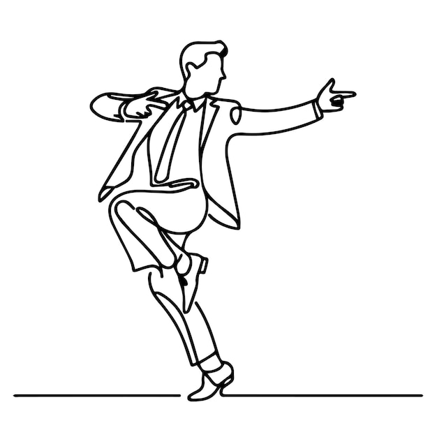 Gente de negocios vectorial bailando con un estilo de línea continua simple y fondo blanco