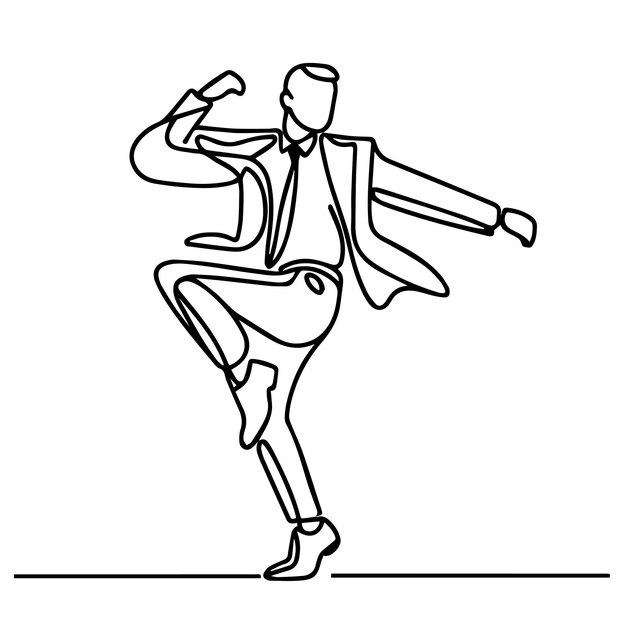 Gente de negocios vectorial bailando con un estilo de línea continua simple y fondo blanco