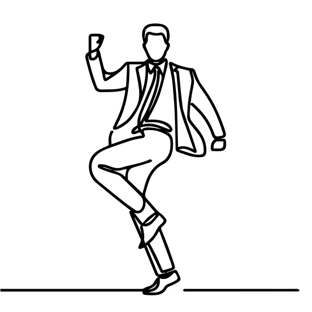 Gente de negocios vectorial bailando con un estilo de línea continua simple y fondo blanco