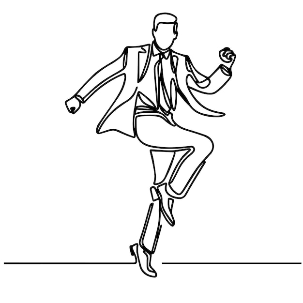 Gente de negocios vectorial bailando con un estilo de línea continua simple y fondo blanco