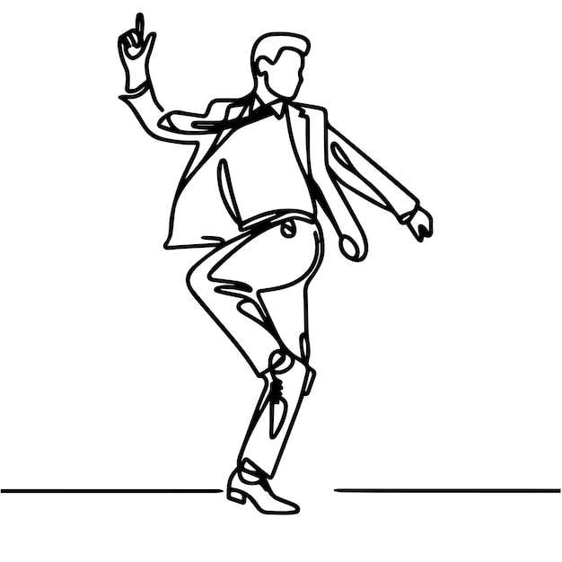 Gente de negocios vectorial bailando con un estilo de línea continua simple y fondo blanco
