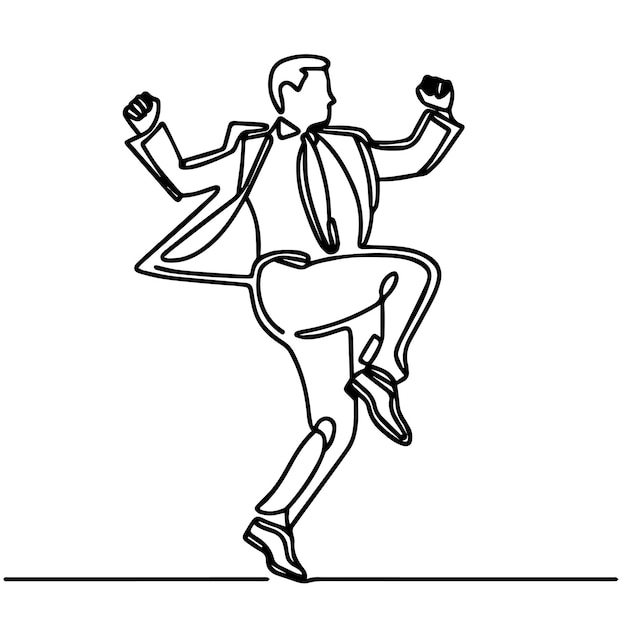 Gente de negocios vectorial bailando con un estilo de línea continua simple y fondo blanco