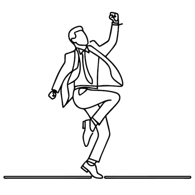 Gente de negocios vectorial bailando con un estilo de línea continua simple y fondo blanco