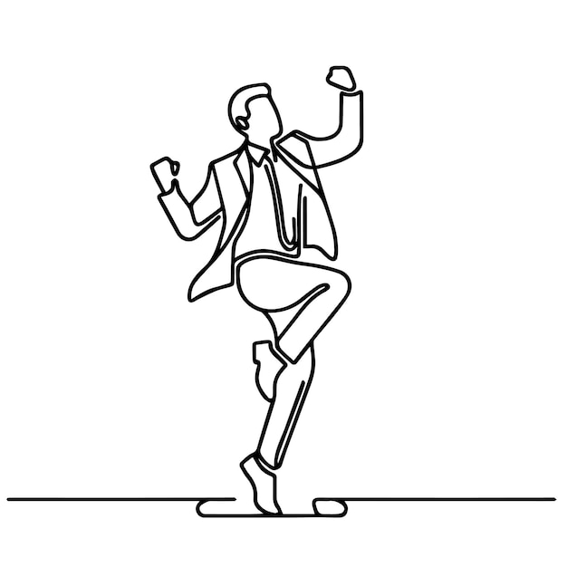 Gente de negocios vectorial bailando con un estilo de línea continua simple y fondo blanco