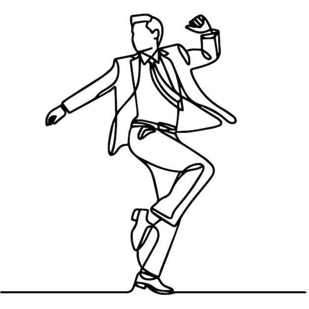 Gente de negocios vectorial bailando con un estilo de línea continua simple y fondo blanco