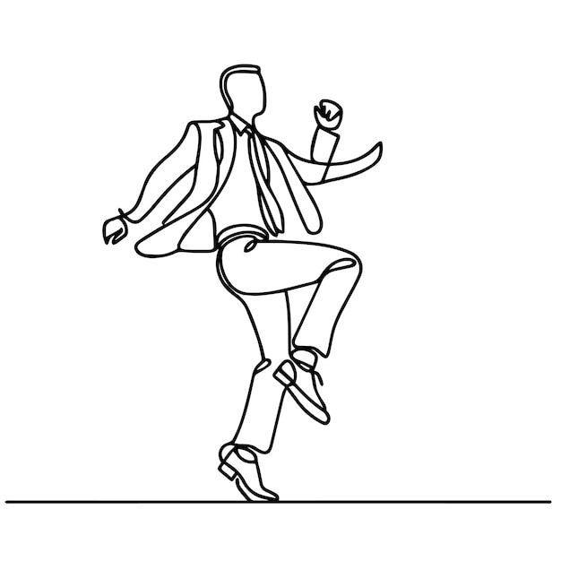 Gente de negocios vectorial bailando con un estilo de línea continua simple y fondo blanco