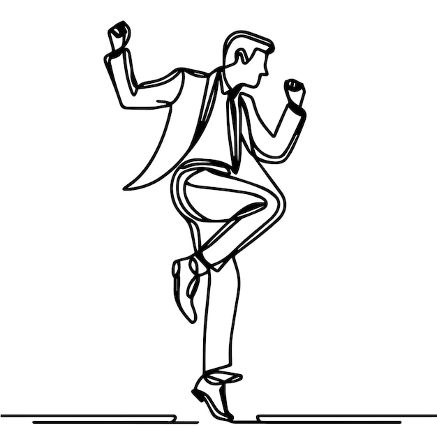 Gente de negocios vectorial bailando con un estilo de línea continua simple y fondo blanco