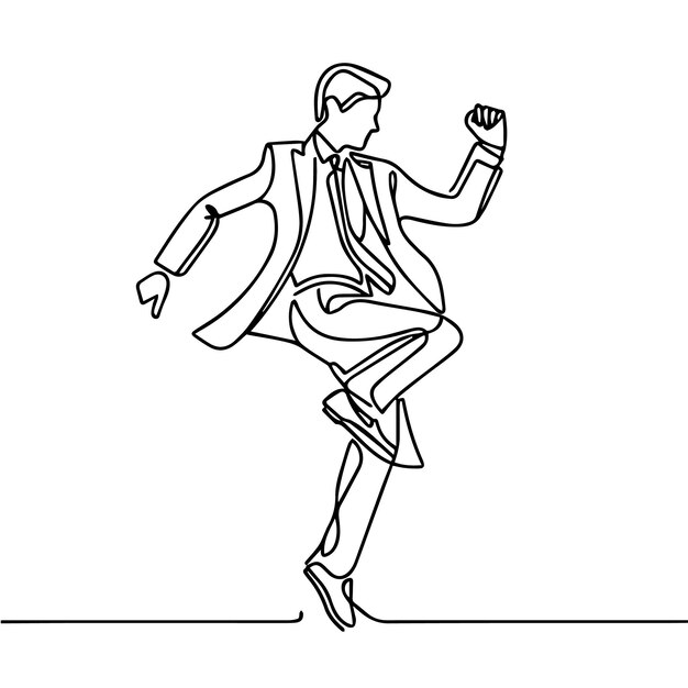 Gente de negocios vectorial bailando con un estilo de línea continua simple y fondo blanco