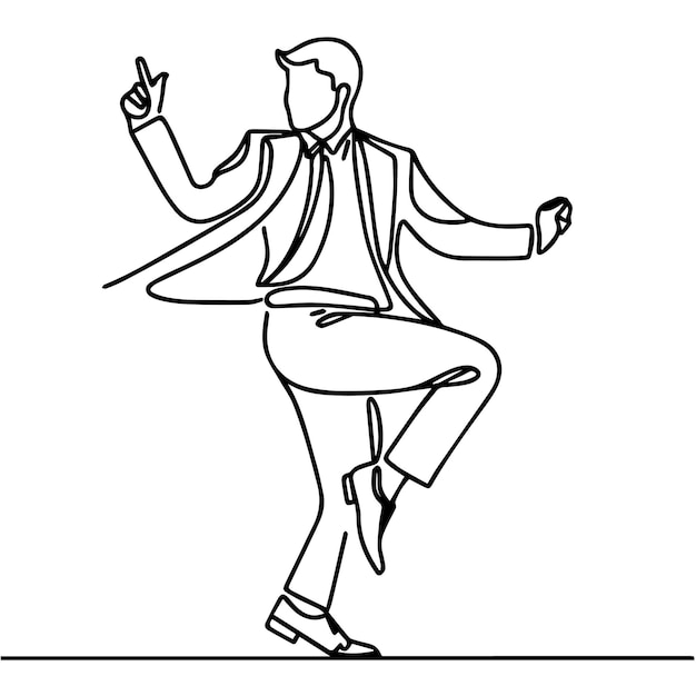 Gente de negocios vectorial bailando con un estilo de línea continua simple y fondo blanco