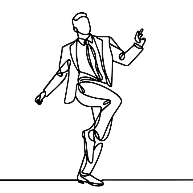 Gente de negocios vectorial bailando con un estilo de línea continua simple y fondo blanco