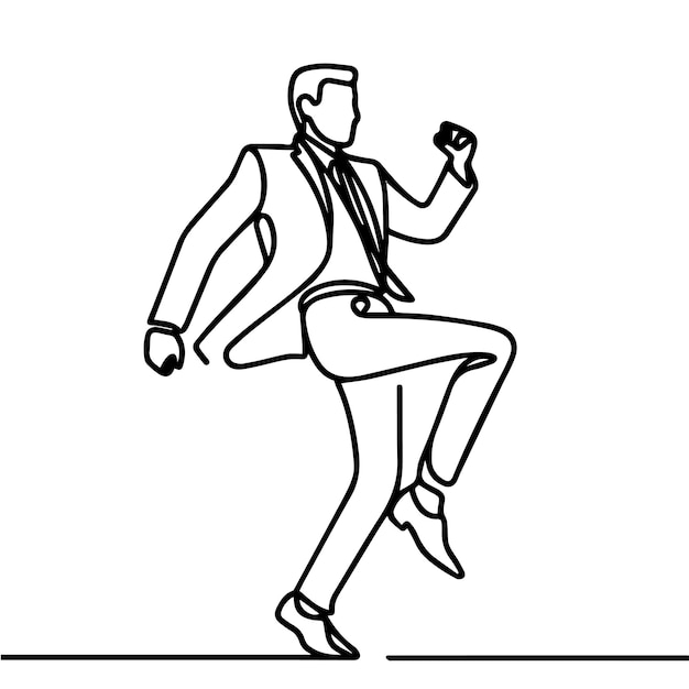 Gente de negocios vectorial bailando con un estilo de línea continua simple y fondo blanco