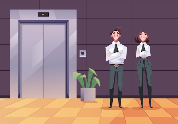 Gente de oficina esperando en línea ilustración de diseño gráfico de concepto de ascensor
