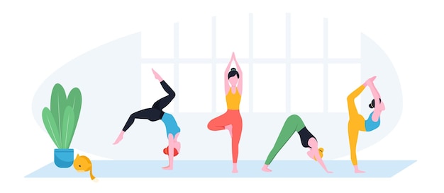 Gente de oficina practicando yoga y meditación Gerentes haciendo ejercicio y meditando en posición de loto durante el descanso laboral Puede usarse para negocios de atención plena y relajación