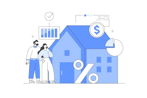 Gente pareja familiar Comprando una casa con hipoteca Inversión y concepto de gestión financiera