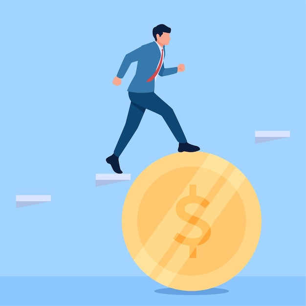 La gente pasa por las escaleras huecas con la ayuda de monedas una metáfora de favores comerciales Ilustración conceptual plana simple