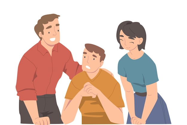 Gente Personaje Amigo de apoyo Alentador Alentador y animador Ilustración vectorial