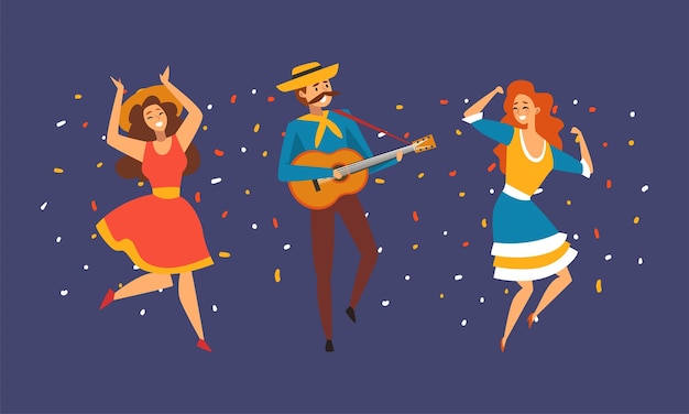 Gente Personaje tocando un instrumento musical y bailando disfrutando de fiestas y festivales Conjunto vectorial