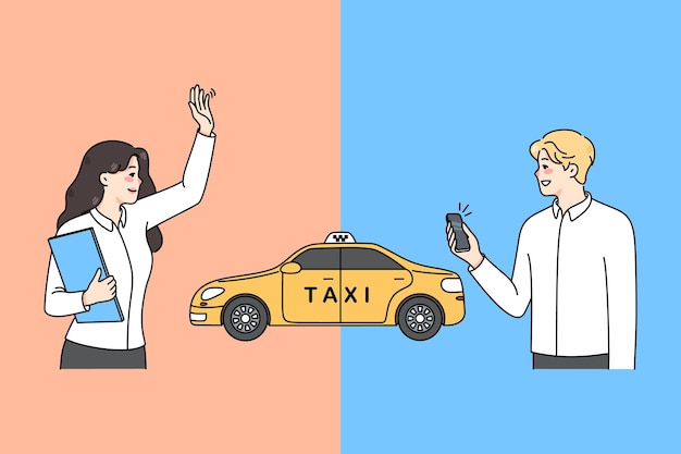 La gente pide un taxi en línea y en la calle
