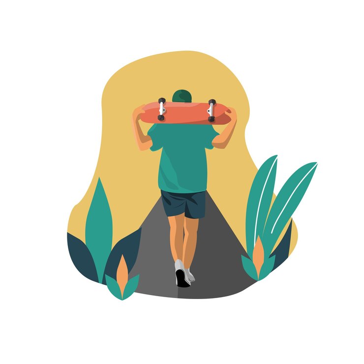 Vector gente plana con ilustración de patineta