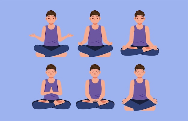 Gente plana meditando ilustración de yoga