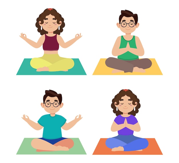 Gente plana meditando ilustración de yoga