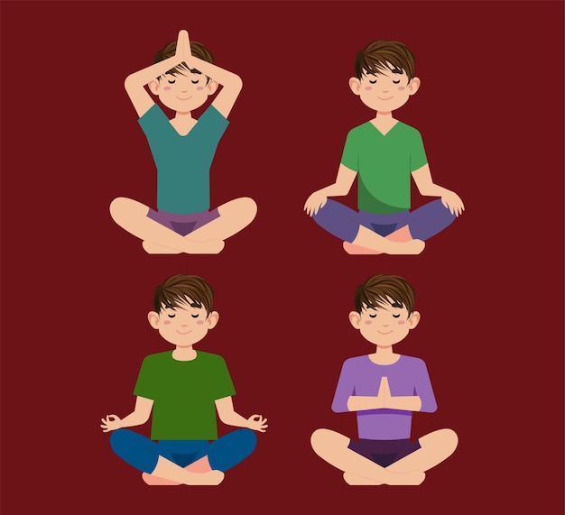 Gente plana meditando ilustración de yoga