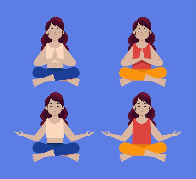 Vector gente plana meditando ilustración de yoga