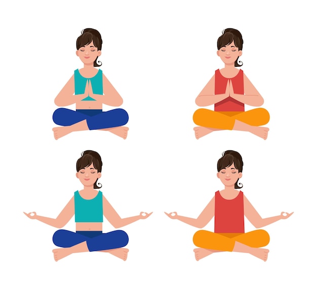 Gente plana meditando ilustración de yoga