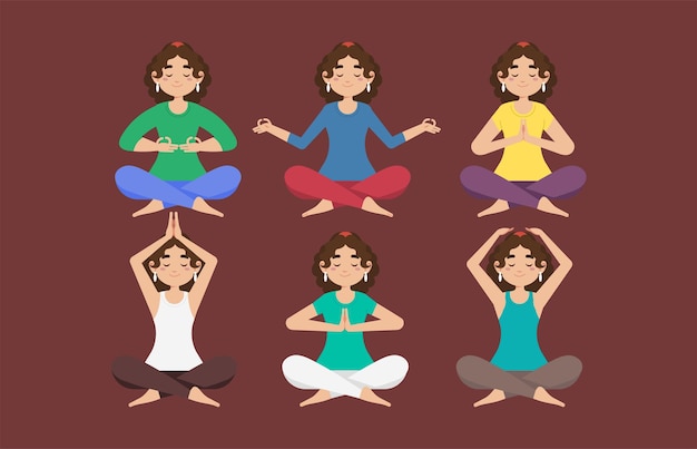 Gente plana meditando ilustración de yoga