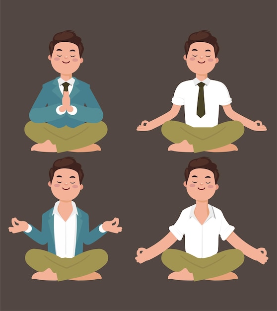 Gente plana meditando ilustración de yoga