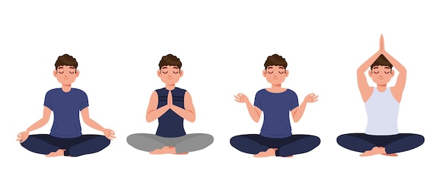 Gente plana meditando ilustración de yoga