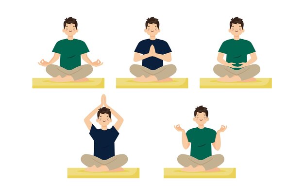 Gente plana meditando ilustración de yoga
