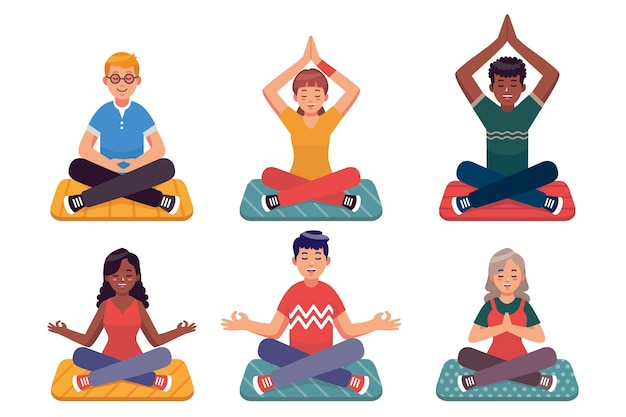 Gente plana meditando ilustración