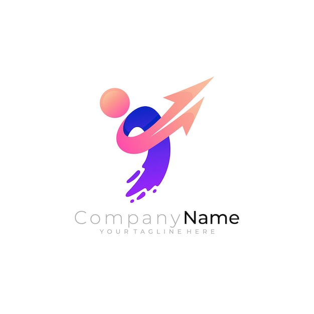 La gente se preocupa por el logotipo humano y la plantilla de diseño de flecha hasta los íconos