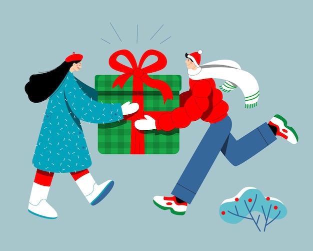 Gente presente caja de regalo Vector ilustración de Navidad