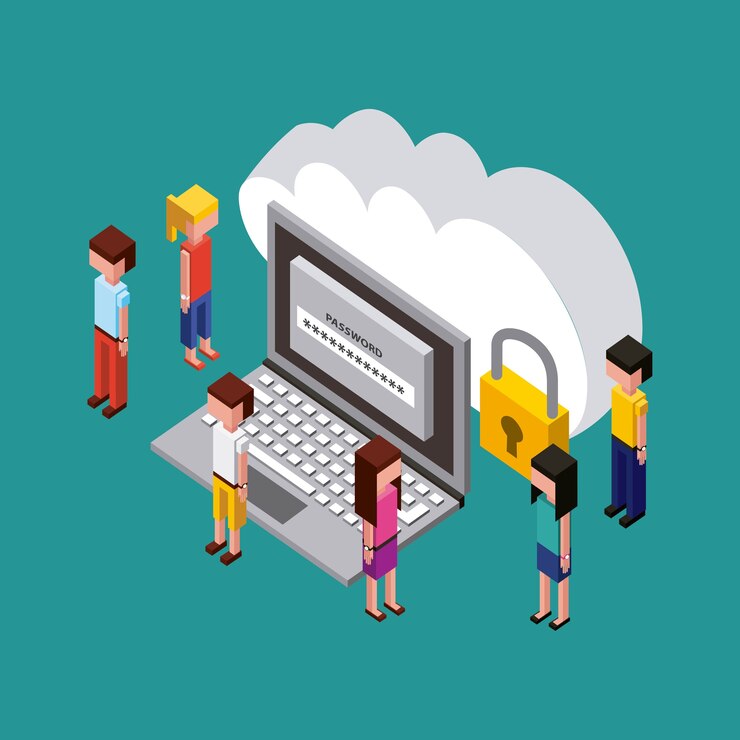 Vector gente proceso creativo contraseña de la computadora nube