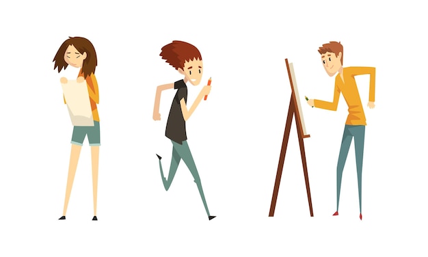 Gente de profesiones creativas establece pintores y artistas talentosos personajes de dibujos animados Ilustración vectorial