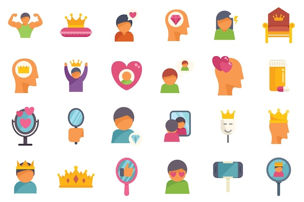 La gente que se siente superior arrogante narcisista egoísta alardeando iconos conjunto