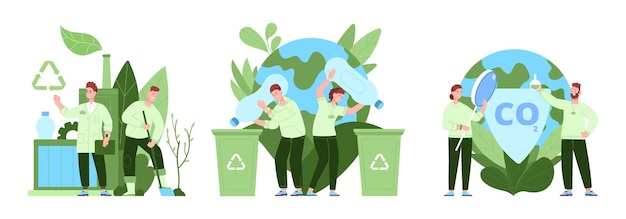 La gente reduce la huella de emisión de CO2 Reducción de la huella de carbono cero impacto de la basura concepto de entorno climático de la naturaleza utilizando la contaminación de los gases de ahorro verde espléndida ilustración vectorial